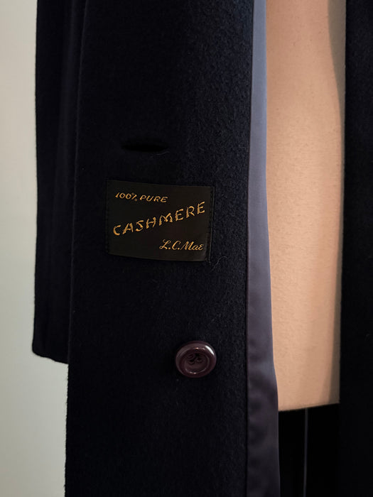 Elegant Early 1960's Navy Blue Cashmere Ladies Overcoat / M