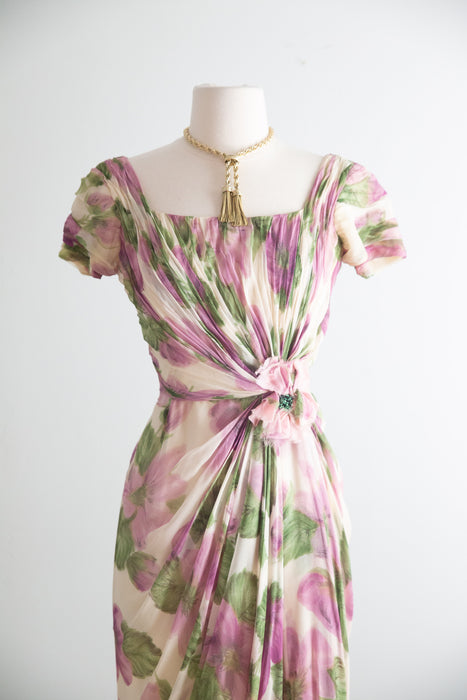 Stunning 1950’s Ceil Chapman Silk Chiffon Floral Dress / S