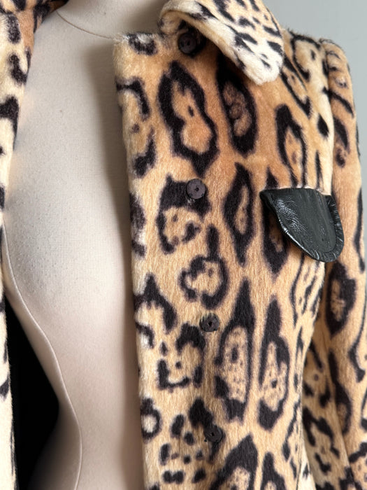 Fabulous 1960s Leopard Print Faux Fur Coat / XS
