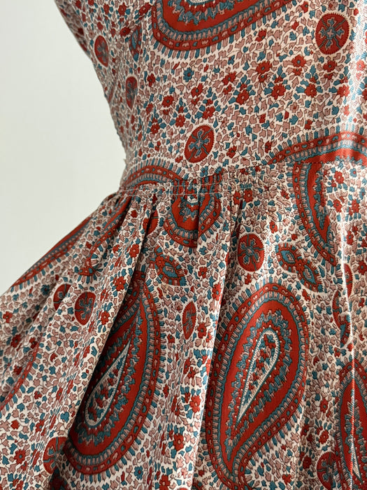 Fabulous 1950's Autumnal Paisley Print Silk Dress / SM