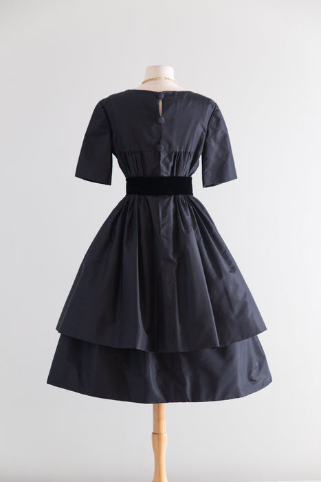 Exquisite Late 1950's Gustave Tassell Black Silk Taffeta Couture Cocktail Dress / S