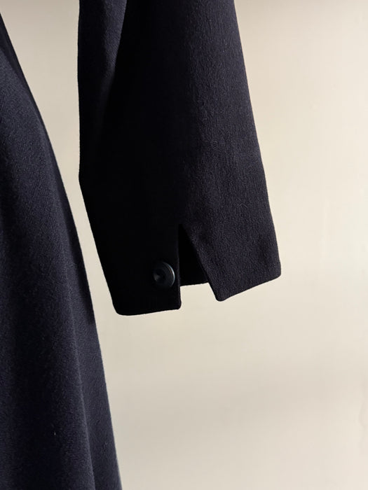 Elegant 1940's Demi Couture Jacques Fath Navy Blue Wool Dress With Pockets / S