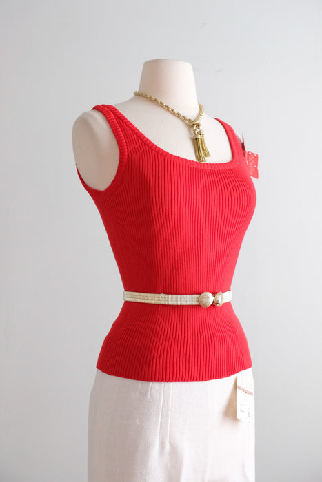 Vintage 1970’s NOS Cherry Ribbed Knit Tank by Yves Saint Laurent / S
