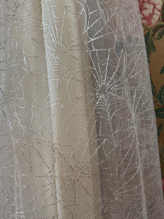 Vintage 1950's Silver Metallic Spider Web Strapless Prom Dress / XS