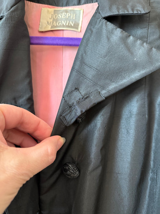 Exquisite 1950's Joseph Magnin Silk Princess Coat With Trapunto Skirt and Pink Lining / M