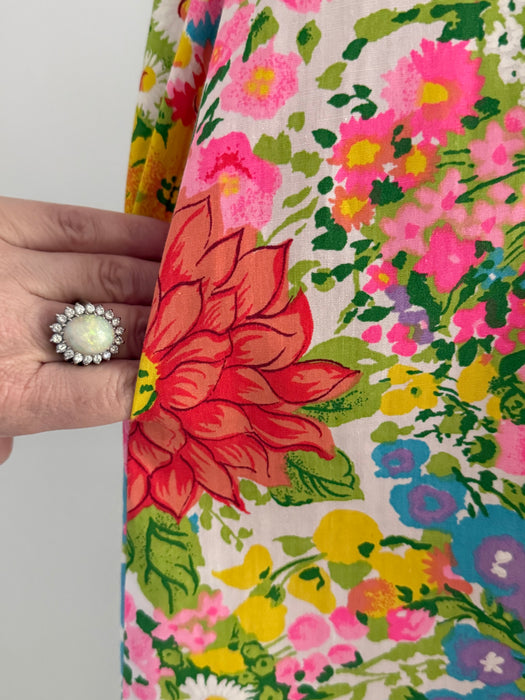 Glorious 1960's Cotton Garden Party Kaftan By Evelyn Pearson / L
