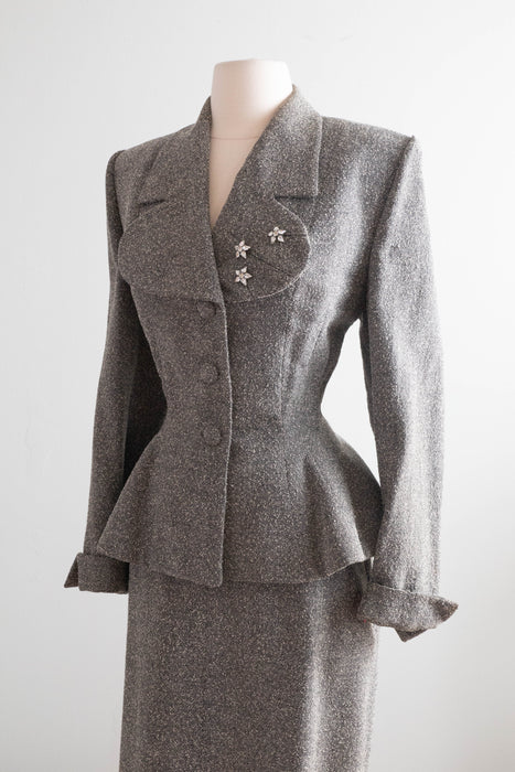 Glamorous 1950’s Lilli Ann Poodle Cloth Wool Suit With Stars / Medium