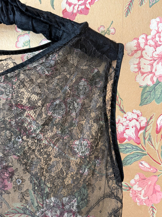 Exquisite 1920's Sheer Black Lace Flapper Dress / SM