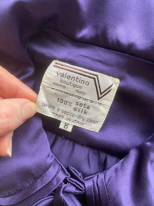 Vintage 1970's Valentino Silk Blouse In Aubergine / Size SM