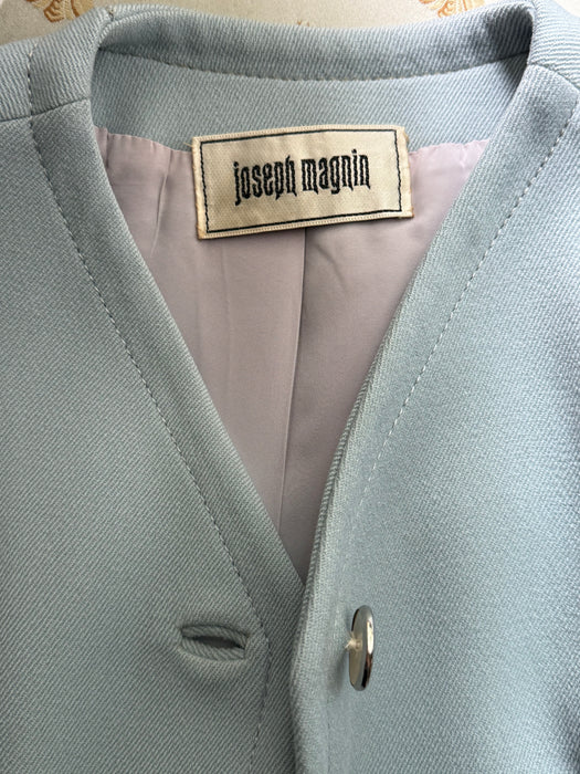 Iconic 1960's Powder Blue Wool Dress & Matching Jacket Set By Ginala / S