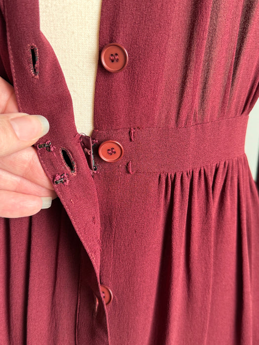 Vintage 1970's Saint Laurent Rive Gauche Burgundy Silk Crepe Dress as is / S