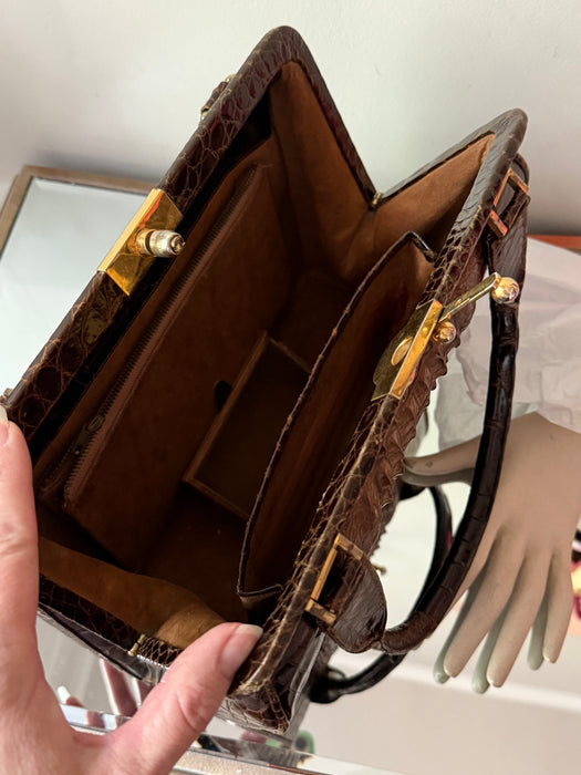 Gorgeous 1950's Genuine Crocodile Handbag, c. 1950s