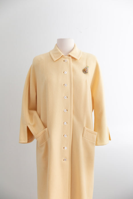 Elegant & Chic Early 1960's Butter Yellow Wool Overcoat / M