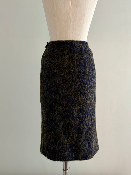 Timeless Chic 1960s Blue and Taupe Mohair Bouclé Chanel Inspired Two Piece Suit / M