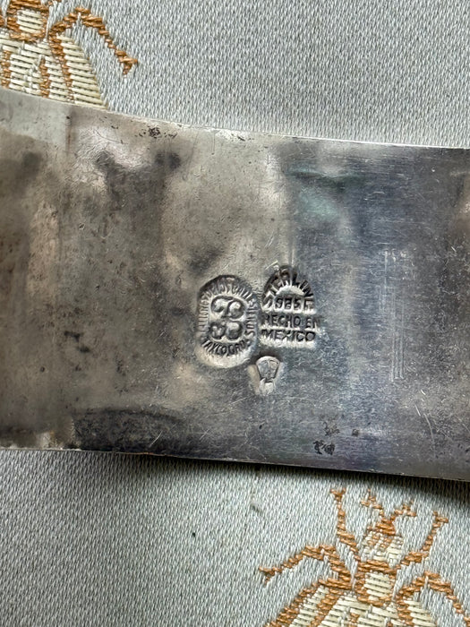 Gorgeous Vintage Wide 1950’s Sterling Silver Bracelet By Talleres De Los Ballestros Mexico