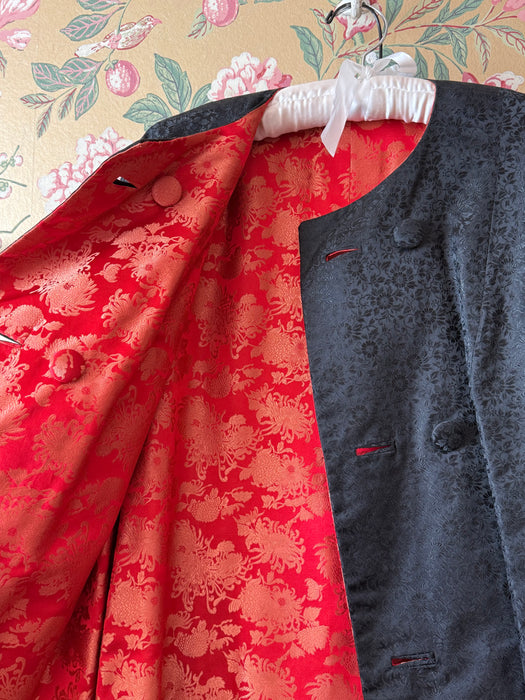 Stunning Early 1960's Scarlet Red Chinese Silk Reversible Evening Coat / M