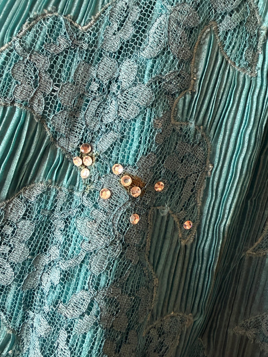 Spectacular 1950's Crystal Pleated Party Dress In Cote D'Azur Blue / M
