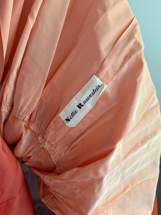 Spectacular 1950's Nettie Rosenstein Persimmon Silk Party Dress / S