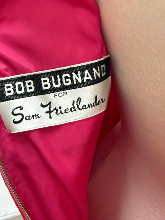 Fabulous 1960's Bob Bugnand Fuschia & Navy Color Blocked Shift Dress / M
