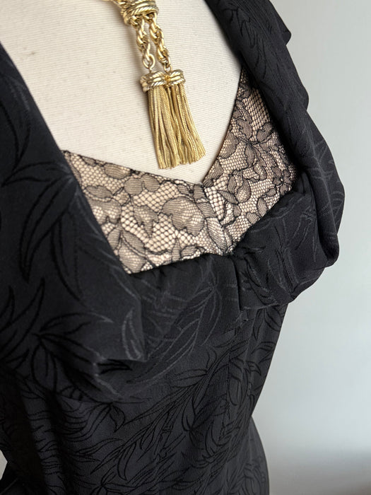 1940's Femme Fatale Black Rayon Cocktail Dress / S
