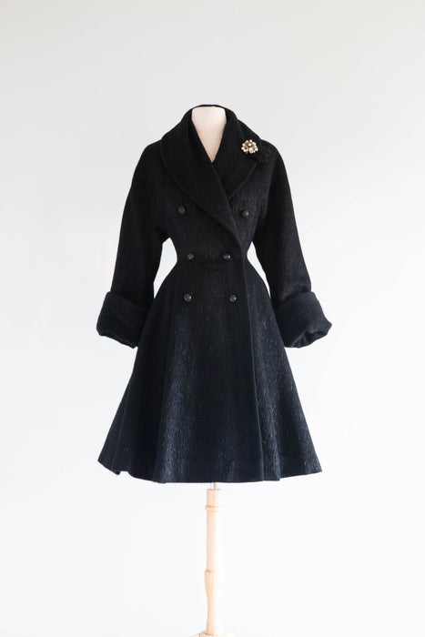 Stunning Late 1940’s New Look Era Princess Coat In Fur Flecked Wool / SM