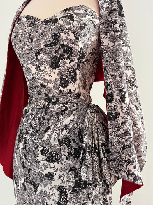 Fabulous 1950's Cotton Sarong Dress & Matching Wrap by Vic Trent / S