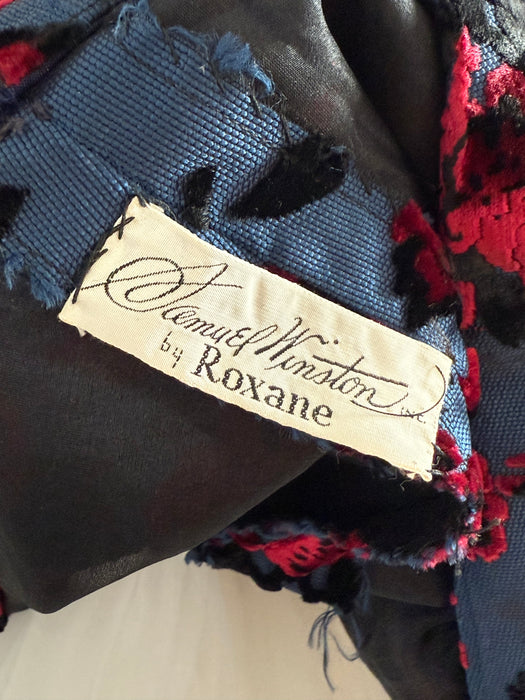 Gorgeous 1950’s Samuel Winston by Roxane Demi Couture Flocked Velvet Cocktail Dress / SM