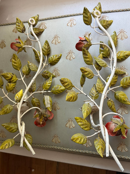 Beautiful Pair of Vintage Italian Rose Tole Candle Sconces