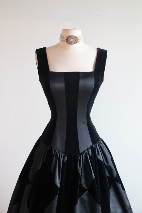 Stunning 1980s Escada Couture Black Harlequin Evening Gown / SM