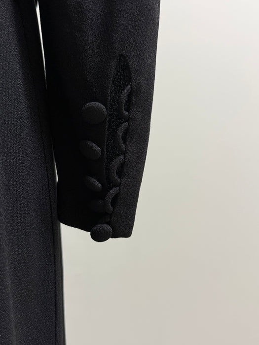 Gorgeous 1940's Black Crepe Cocktail Dress With Sculptural Hip Swag / SM
