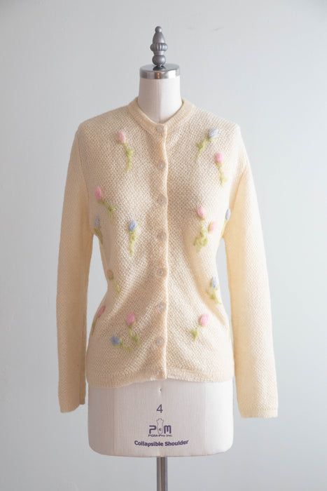 Vintage 1960's Ivory Mohair Tulip Cardigan by Majestic / ML