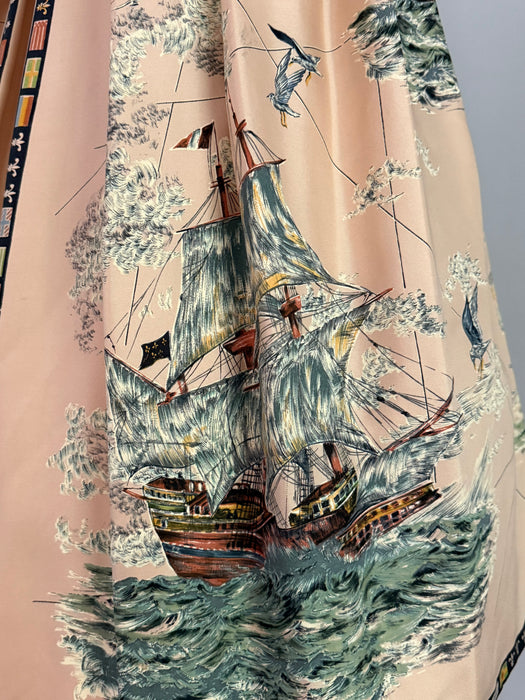 Incredible 1950's Silk Nautical Scene Dress By Simone de Paris / SM