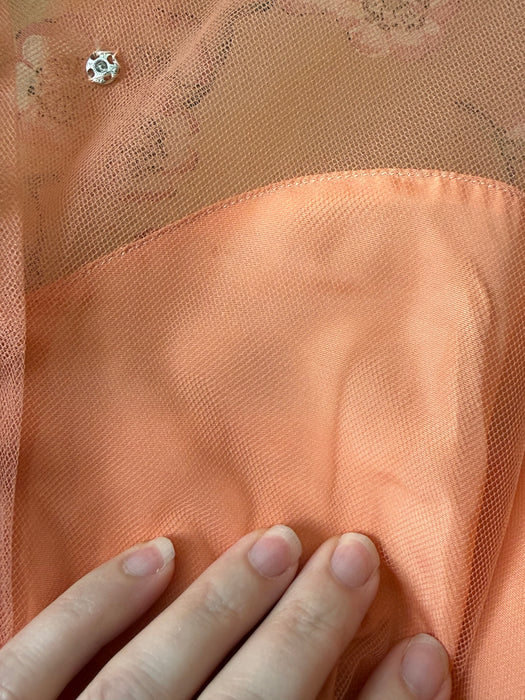 Gorgeous 1950's Pleated Party Dress in Cantaloupe Tulle / M