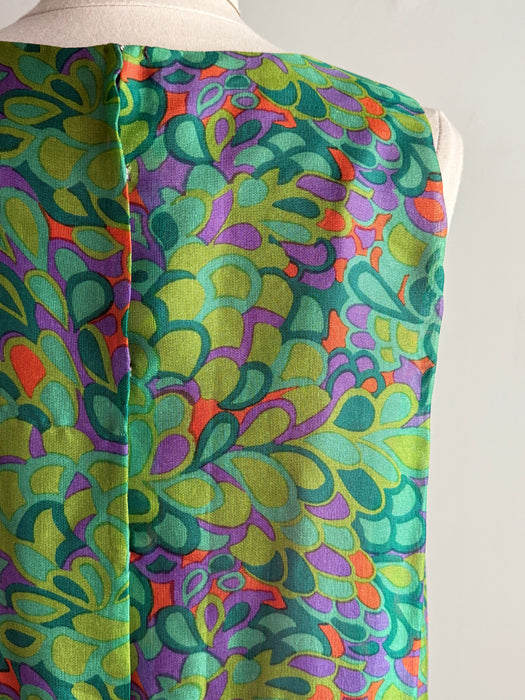 Fabulous 1960's Peacock Silk Trapeze Style Dress By Marcel Fenez of Paris / M
