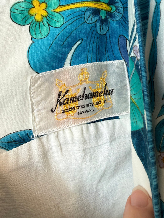 Fabulous 1960's Polished Cotton Tropical Border Print Dress By Kamehameha / M