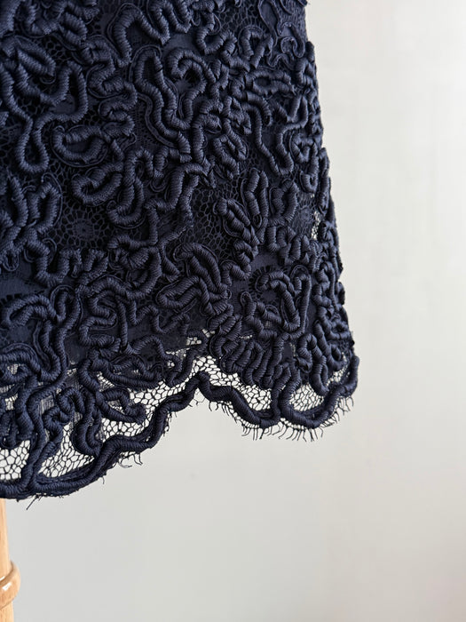 Elegant Vintage Oscar de La Renta Navy Blue Guipure Lace Cocktail Dress  / L