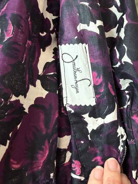Gorgeous 1950's Jonathan Logan Gothic Rose Print Polished Cotton Dress / ML