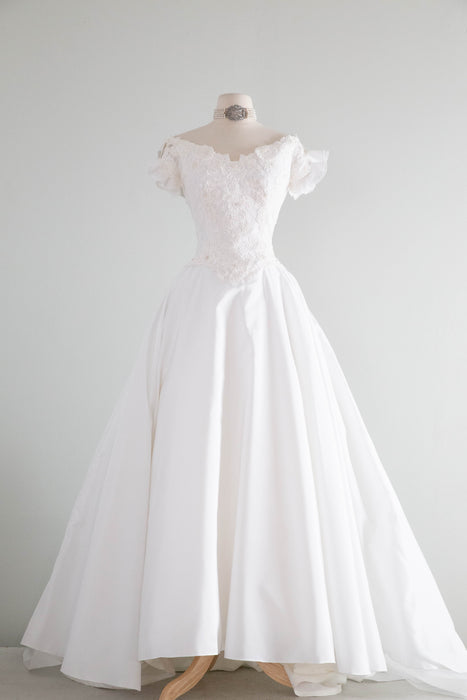 Romantic Early 1980's Off The Shoulder Wedding Gown By Bianchi / SM