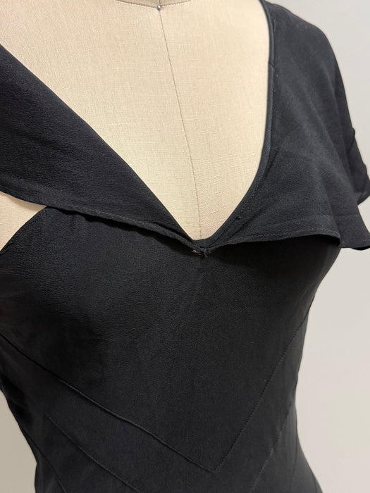 Dramatic 1930's Silk Crepe Bias Cut Evening Gown With Chevron Seams / Small