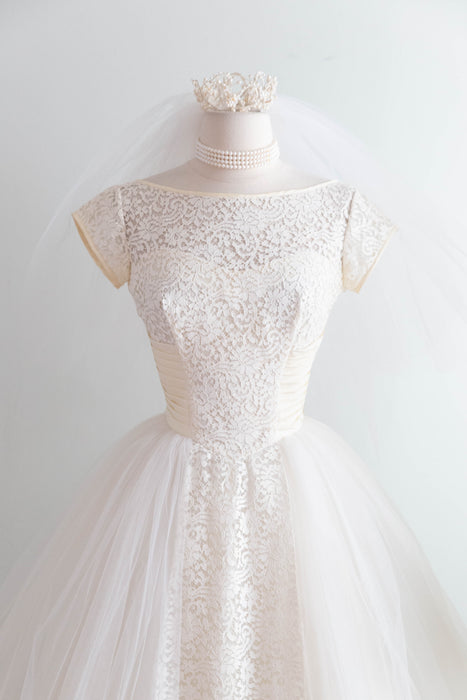 Quintessential 1950’s Vanilla Cupcake Tea Length Wedding Dress By Lorie Deb / Petite XS