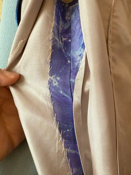 Glamorous Late 50's Silk Chiffon Cocktail Dress In An Abstract Blue Watercolor Print / M