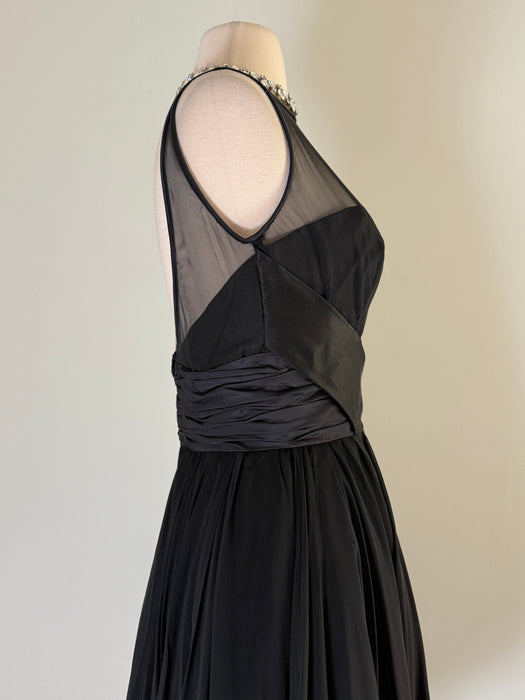 Sublime 1950's Don Loper Black Silk Chiffon Cocktail Dress / S