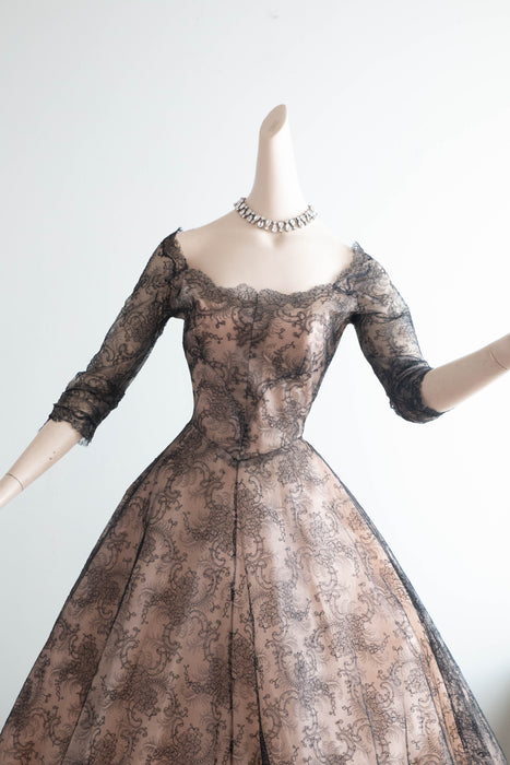 Exquisite Documented 1954 Mary Black Original French Chantilly Lace Cocktail Dress / S