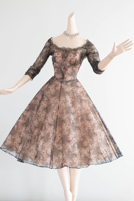 Exquisite Documented 1954 Mary Black Original French Chantilly Lace Cocktail Dress / S