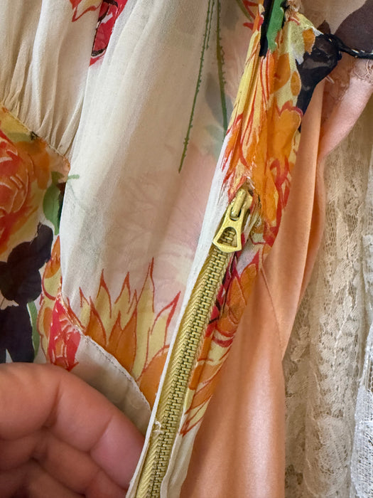 Beautiful Late 1930's Ivory Chiffon Floral Print Gown / SM