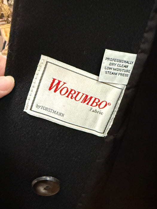 Chic 1980’s Minimalist Black Long Line Worumbo Wool Overcoat / ML