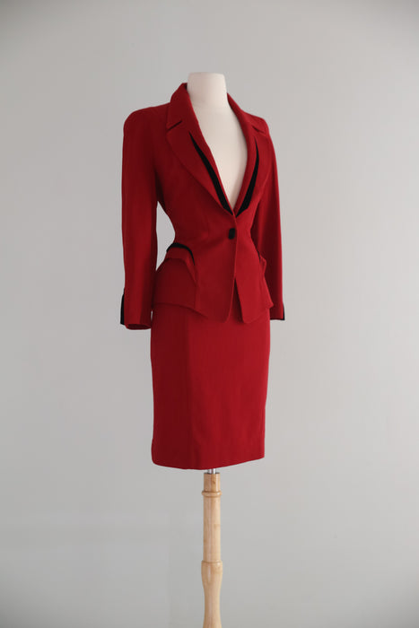 Iconic 1990's Thierry Mugler Paris Crimson Red Sculptural Suit /  SM