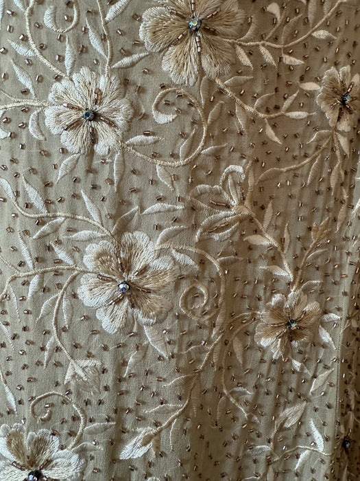 Dreamy Vintage Beaded and Embroidered Champagne Silk Chiffon Bridal Gown / ML