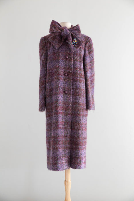 Dreamy 1970’s Wool Boucle Bow-Neck Longline Coat / ML
