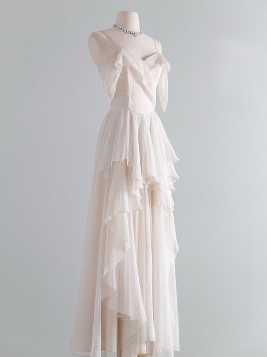 Haunting Late 1940's Ivory Chiffon Evening Gown / XS- S